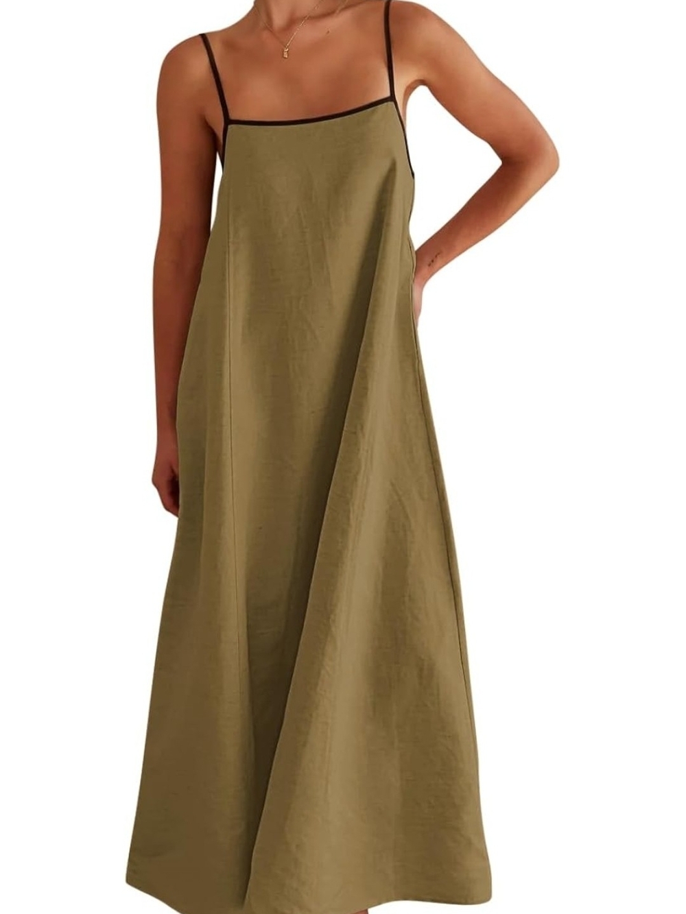 Amazon Olive Green Maxi Slip Skirt with Black Trim